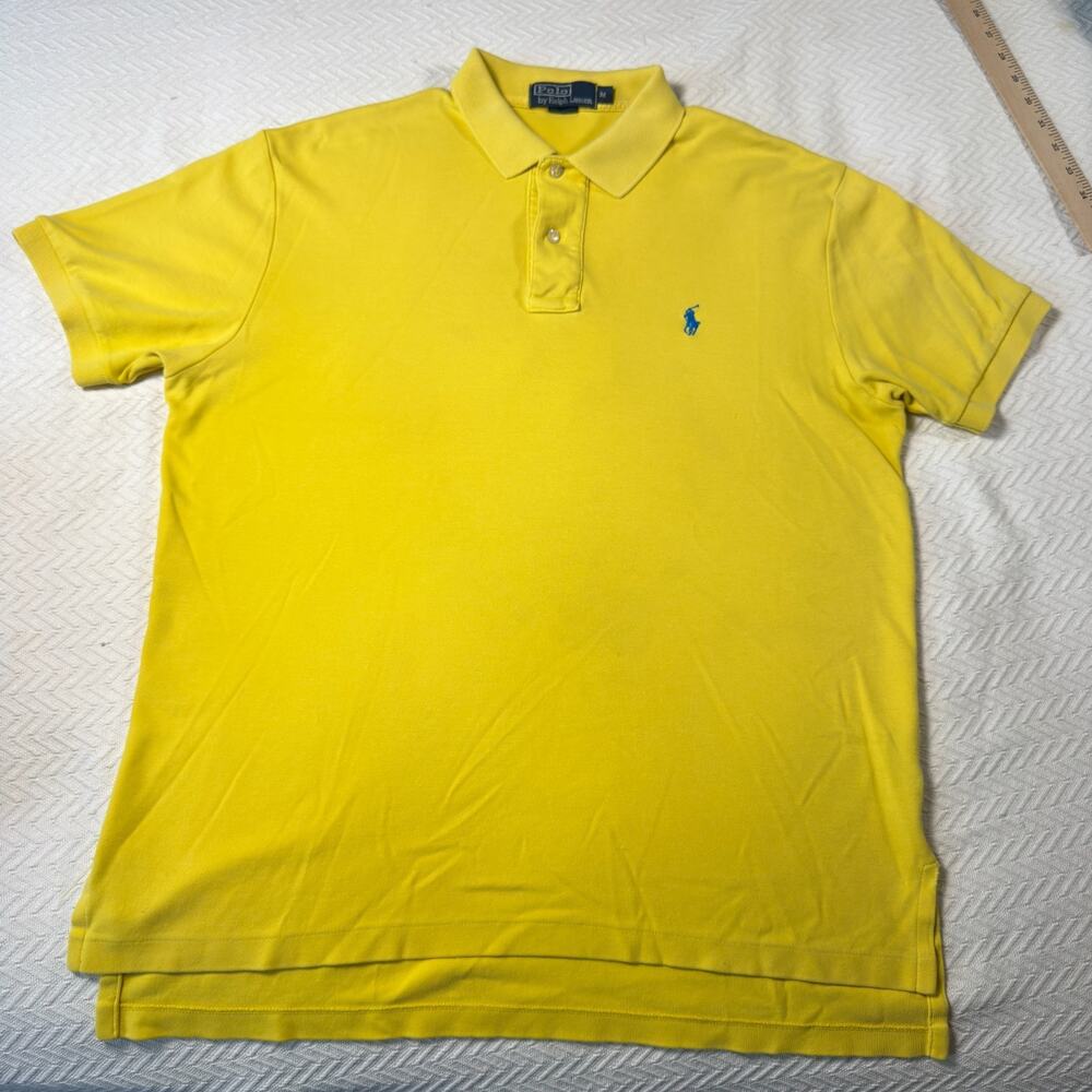 Polo by Ralph Lauren Mens M Yellow Short Sleeve Pique Polo Shirt Blue Pony